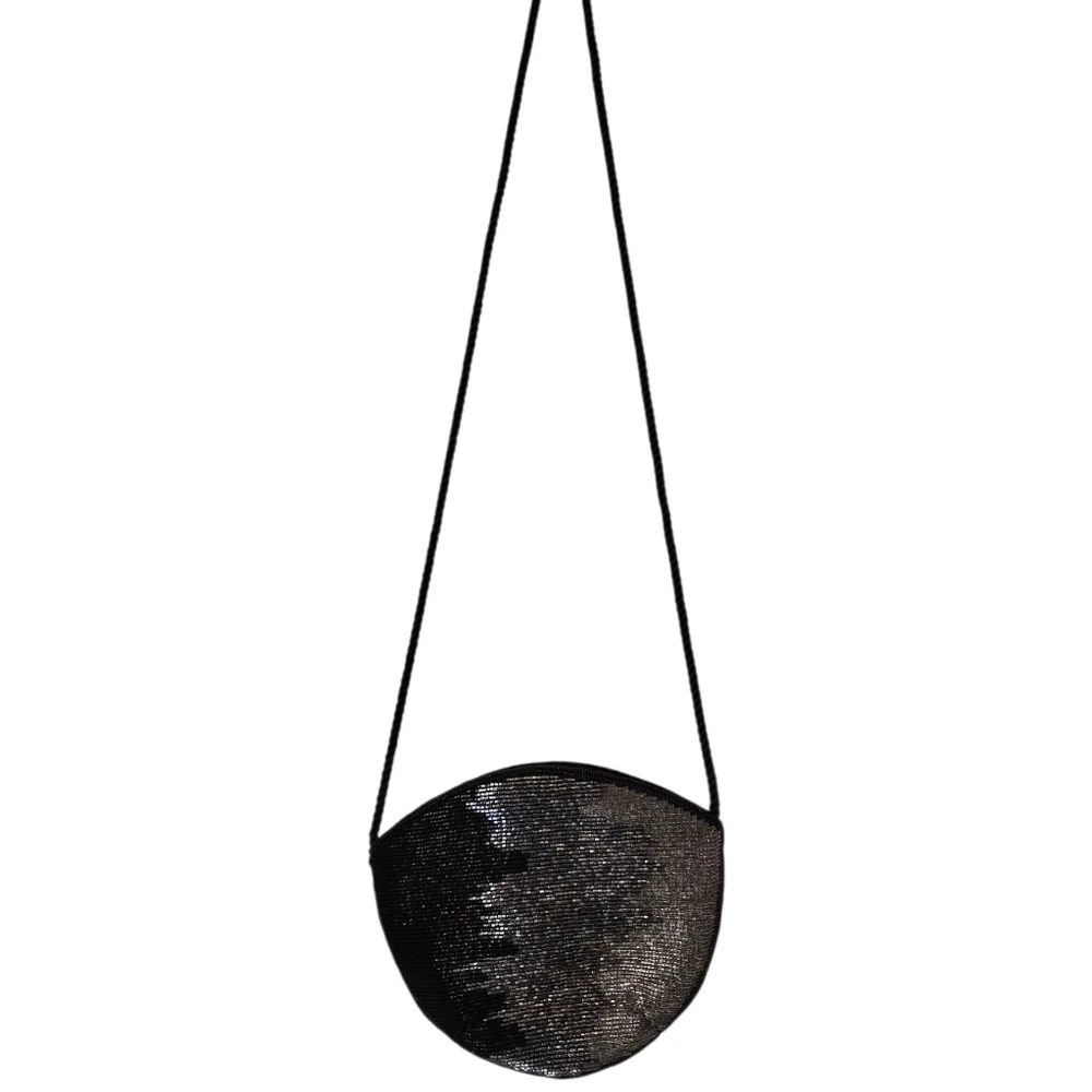 FUN Black & Silver Beaded "Vintage" Inspired Cocktail Purse/Evening Bag - Picture 8 of 9